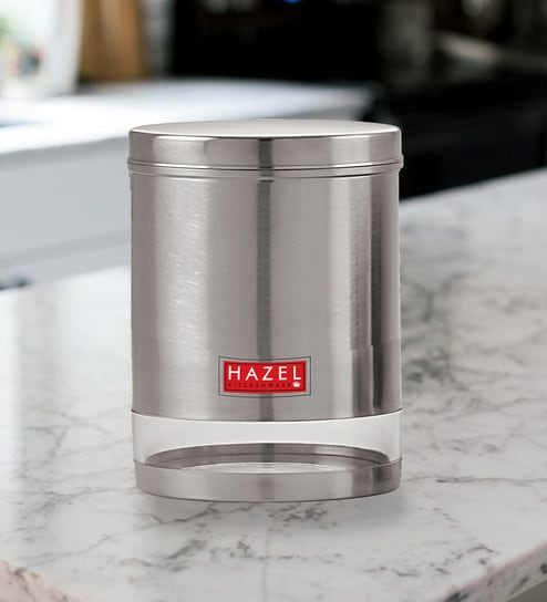 Silver Stainless Steel 1350 ml Mouth See Through Storage Container (Set of 2 )