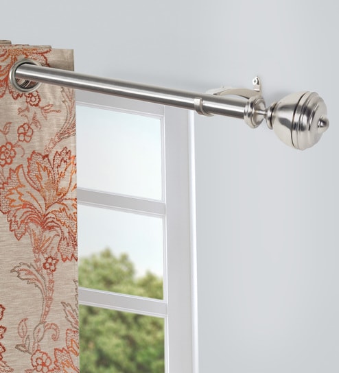Silver Stainless Steel Solid (66 Inches) Curtain Rod with Accessories (Pack of 2)