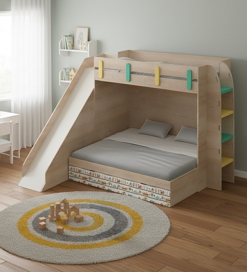 SimpleSlides Bunk Bed With Slide In Oak Colour