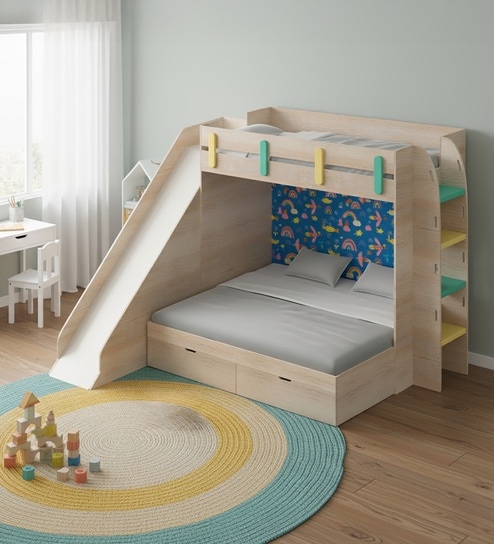SimpleSlides Bunk Bed With Slide In White Colour