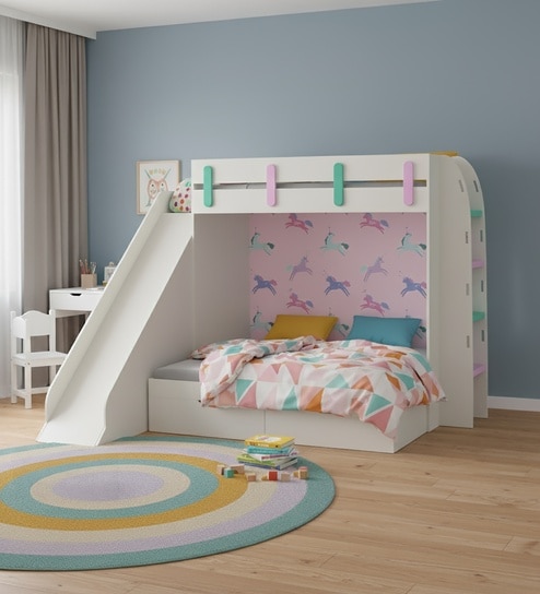 SimpleSlides Bunk Bed With Slide In White Colour