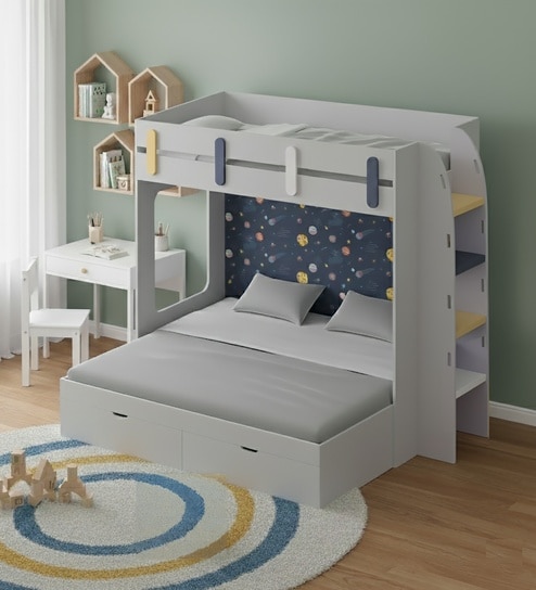 SimpleSteps Bunk Bed With Ladder and Drawer Storage In Grey Colour
