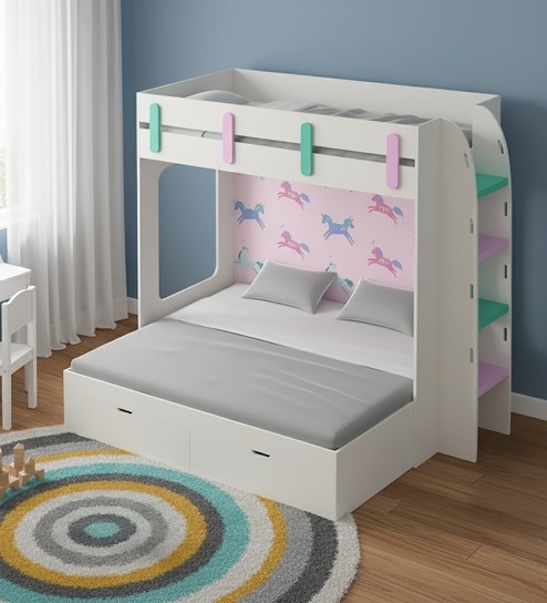 SimpleSteps Bunk Bed With Ladder and Drawer Storage In White Colour