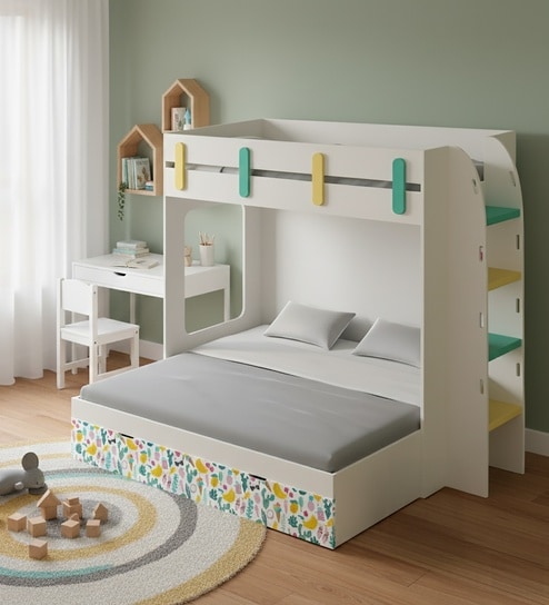SimpleSteps Bunk Bed With Ladder and Drawer Storage In White Colour