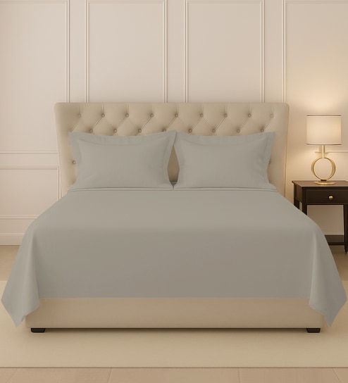 Simply Taupe Solid 400 TC Cotton King Sized Bedsheet with 2 Pillow Covers