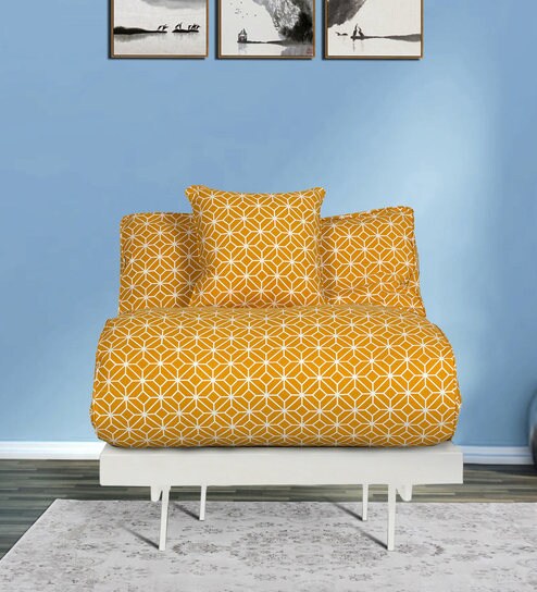 Buy Single Futon Sofa Cum Bed With Mattress In Yellow Colour By
