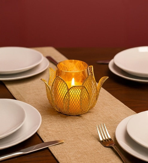 Golden Metal Lotus Tea Light Holder