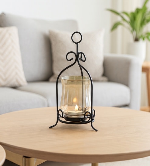 Black & Golden Metal Swirl Tealight Holder