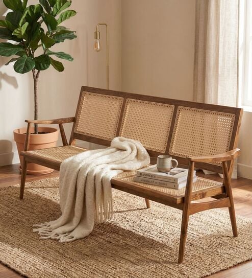 Sinni Solid Wood 3 Seater Sofa Chair In Natural Finish