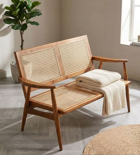 Sinni Teak Wood 2 Seater Sofa Arm In Natural Finish