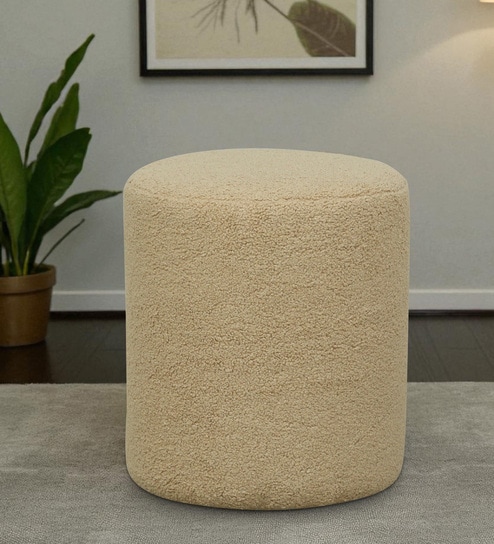 Sintra Boucle Fabric Round Pouffe in Camel Colour