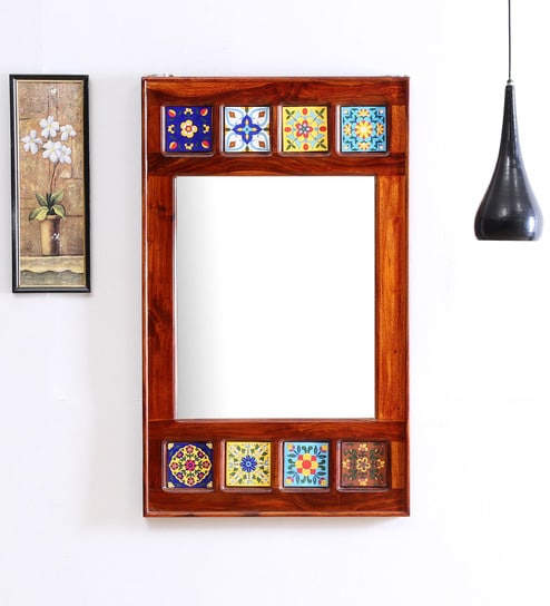 Siramika Sheesham Wood Rectangle Wall Mirror In Brown