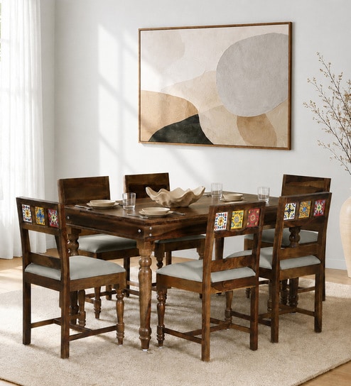Siramika Sheesham Wood 6 Seater Dining Set In Provincial Teak Finish