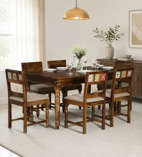 Siramika Sheesham Wood 6 Seater Dining Set In Provincial Teak Finish