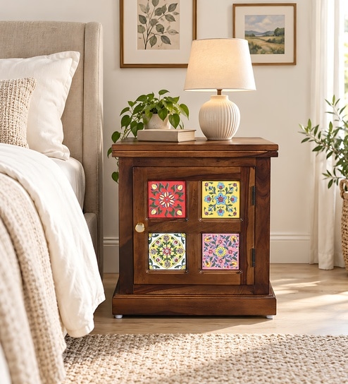 Siramika Sheesham Wood Bedside Table (LHS Door) In Provincial Teak Finish