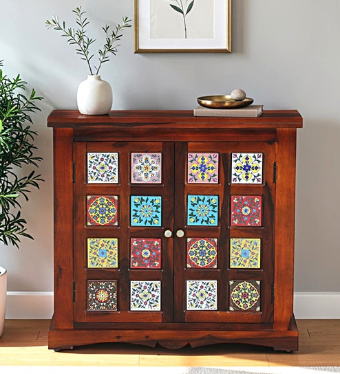 Siramika Sheesham Wood Cabinet In Honey Oak Finish