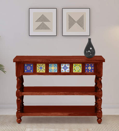 Siramika Sheesham Wood Console Table In Honey Oak Finish