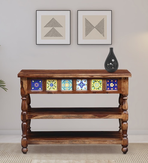 Siramika Sheesham Wood Console Table In Rustic Teak Finish