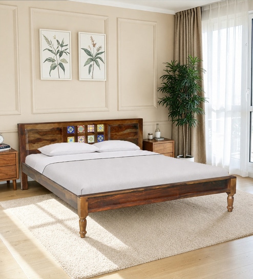 Siramika Sheesham Wood King Size Bed In Provincial Teak Finish