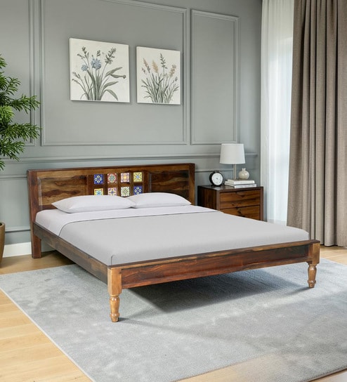 Siramika Sheesham Wood King Size Bed In Provincial Teak Finish