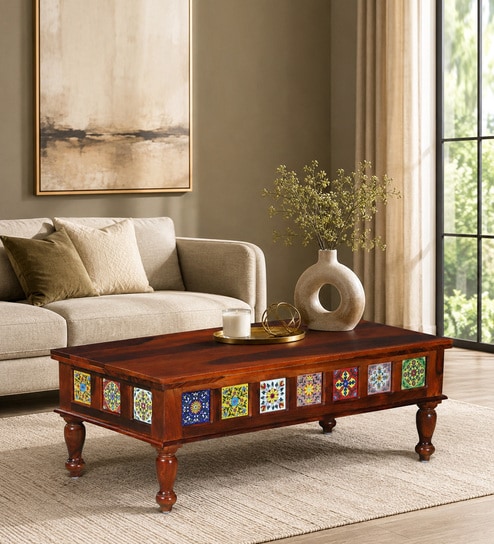Siramika Sheesham Wood Large Coffee Table In Honey Oak Finish