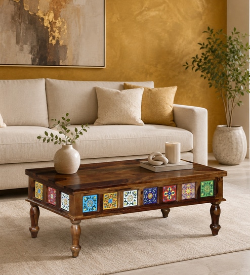 Siramika Sheesham Wood Large Coffee Table In Provincial Teak Finish