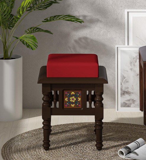Siramika Sheesham Wood Seating Stool In Walnut Finish