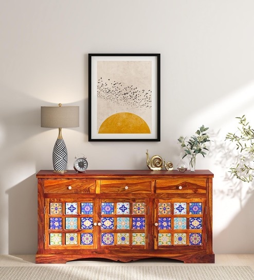 Siramika Sheesham Wood Sideboard In Honey Oak