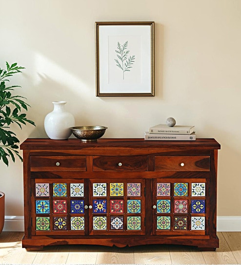 Siramika Sheesham Wood Sideboard In Honey Oak