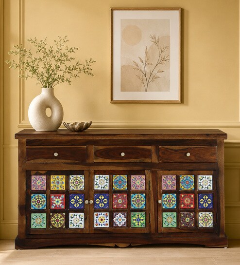 Siramika Sheesham Wood Sideboard In Provincial Teak Finish