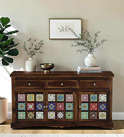 Siramika Sheesham Wood Sideboard In Provincial Teak Finish