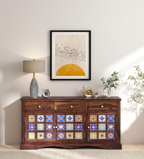 Siramika Sheesham Wood Sideboard In Rustic Teak Finish