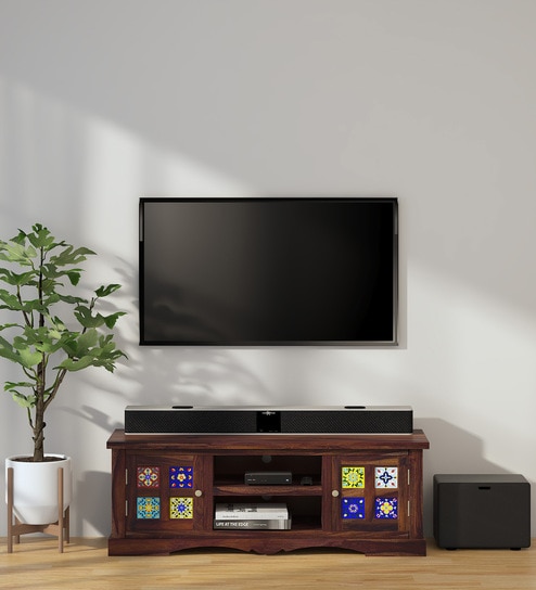 Siramika Sheesham Wood TV Console in Provincial Teak Finish for TVs up to 50"