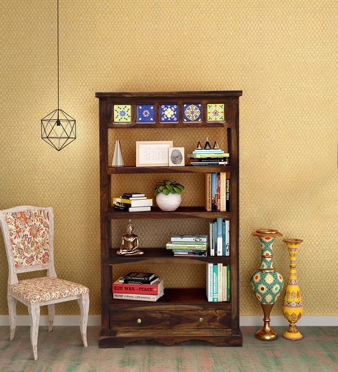 Buy Siramika Solid Wood Book Shelf In Provincial Teak Finish By