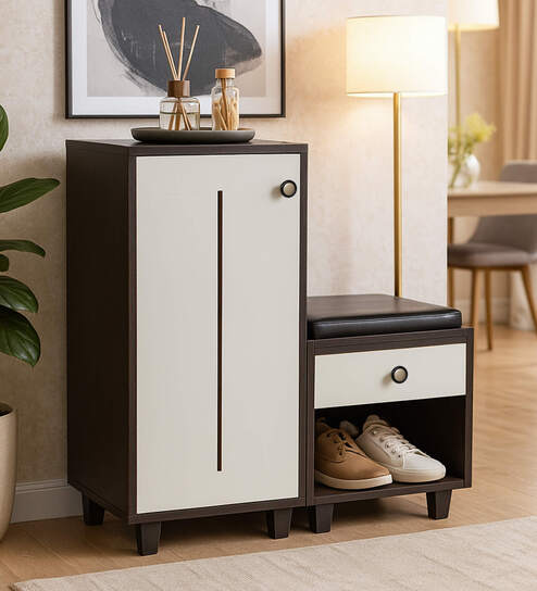 Sit & Stow 12-Pairs Shoe Cabinet In Wenge and White Finish With Seating
