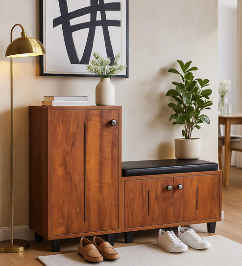 Sit & Stow 16-Pairs Shoe Cabinet In Tan Finish With Seating