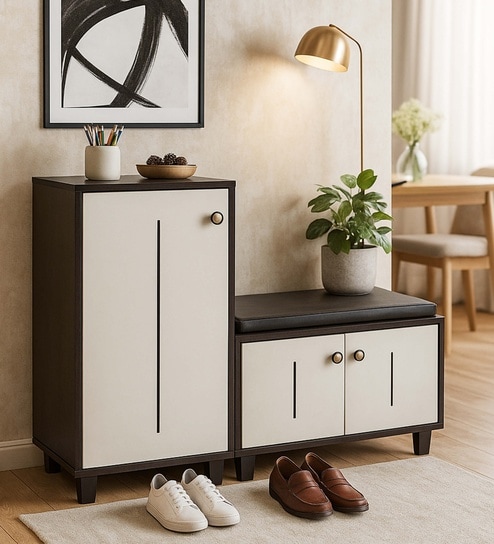 Sit & Stow 16-Pairs Shoe Cabinet In Wenge & White Finish With Seating