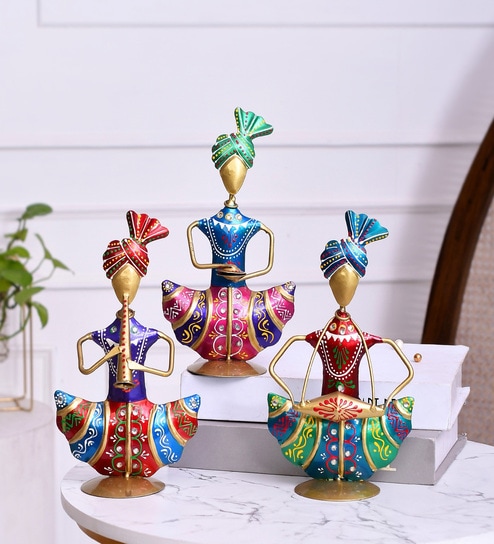 Multicolor Metal Sitting Sardar Musicians Decorative Showpiece Set Of 3