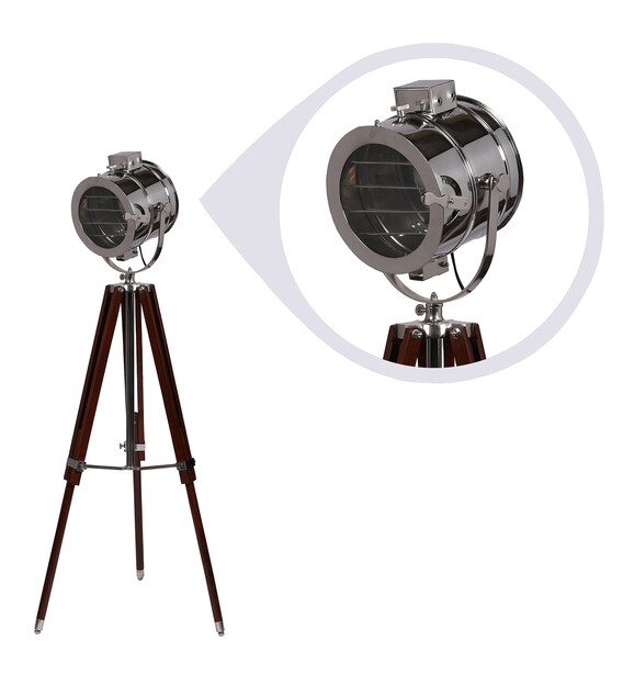 Buy Silver Metal Shade Tripod Floor Lamp with Brown Base by Pristine Interiors Online Modern