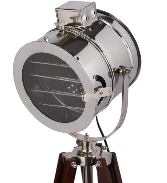 Buy Silver Metal Shade Tripod Floor Lamp with Brown Base by Pristine Interiors Online Modern