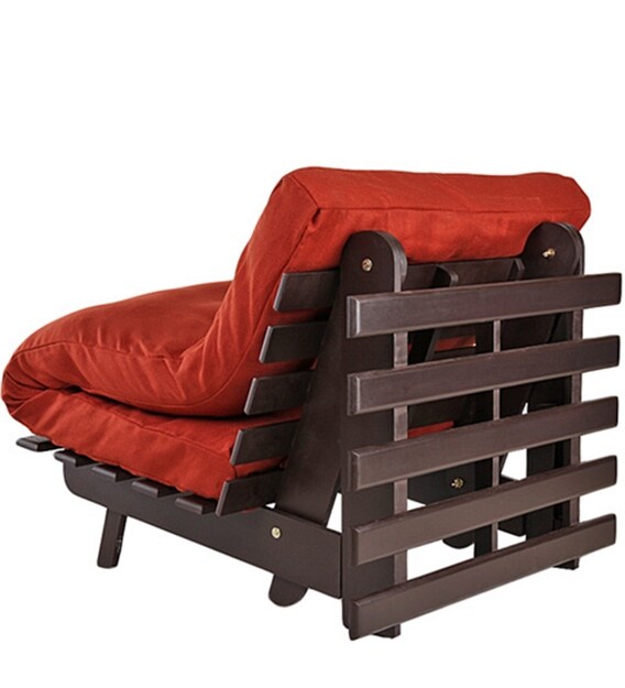 Buy Single Futon Sofa cum Bed with Mattress in Rust Colour by ARRA