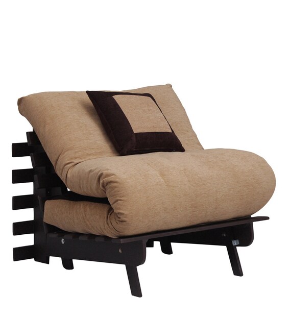Buy Single Futon With Mattress and Pillow in Light & Dark Brown Colour