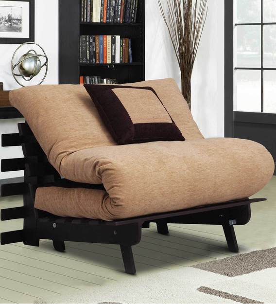 Buy Single Futon With Mattress and Pillow in Light & Dark Brown Colour