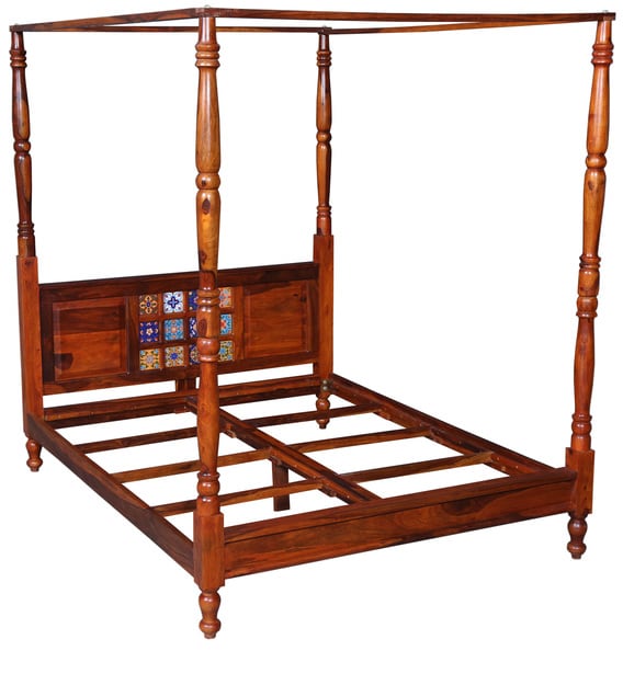 Buy Siramika Solid Wood Poster Bed in Honey Oak Finish Mudramark By