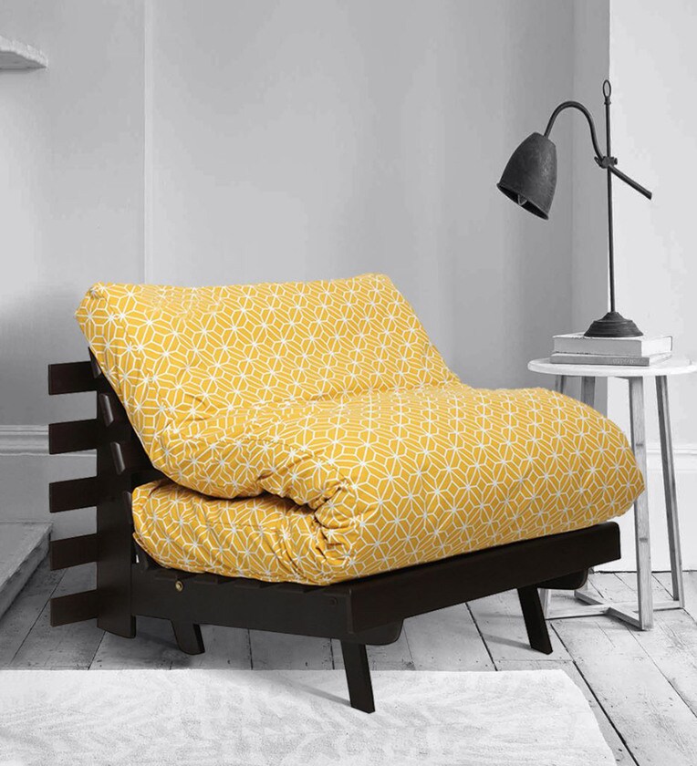 Buy Single Futon Sofa cum Bed with Mattress in Ochre Colour by ARRA