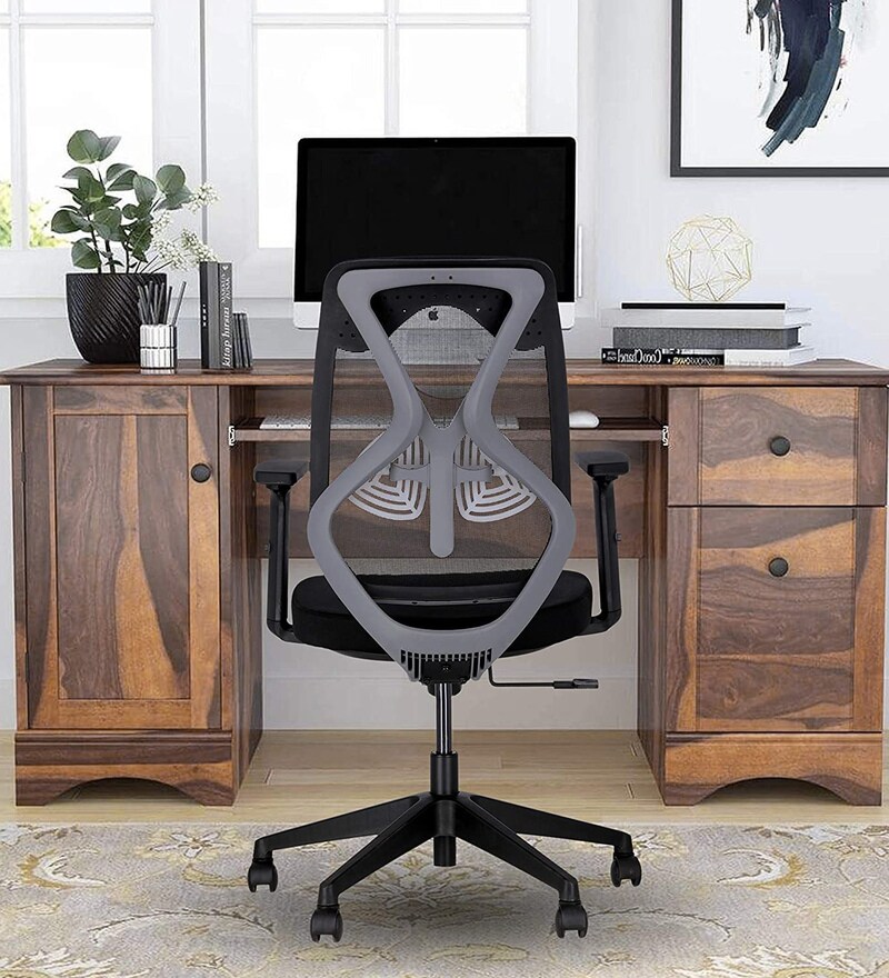 Buy Sila Medium Back Ergonomic Chair In Black Colour By KrissKross