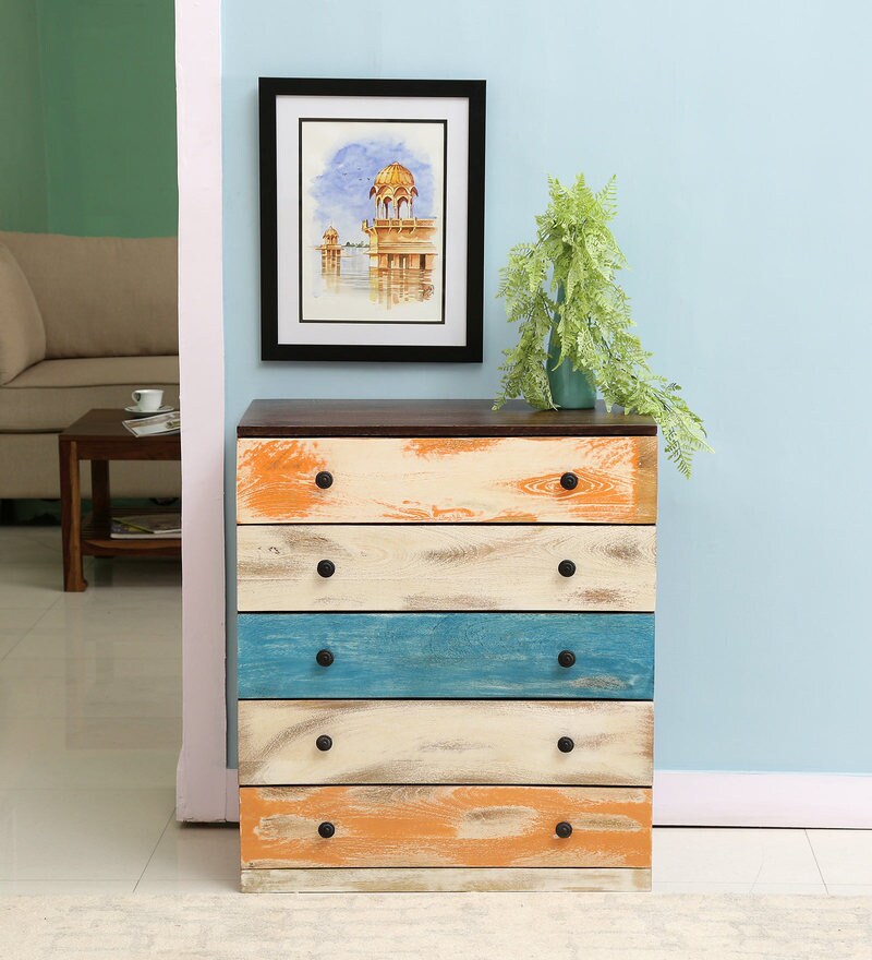 Buy Silven Solid Wood Chest Of Drawer In Distress Finish By Bohemiana