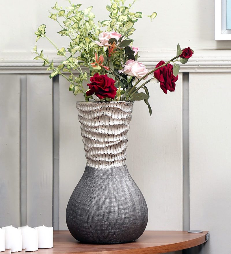 Buy Silver Abstract Large Ceramic Vase By Home Online Table