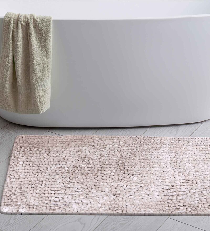 Buy Silver Solid Microfiber Bath Mat by Villedomo Online Solid Colour