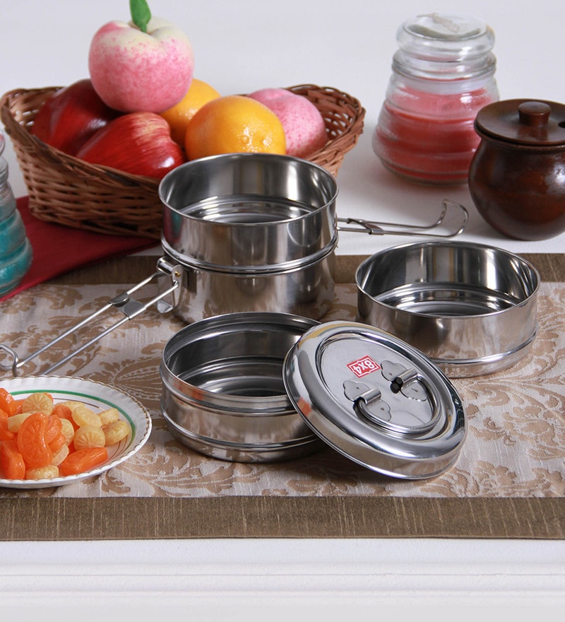 Buy Silver Stainless Steel Round 430 ML Lunch Box by Aristo Online